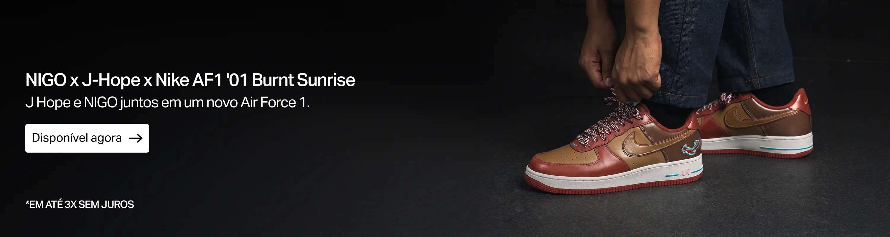 NIGO x J-Hope x Nike Air Force 1 Burnt Sunrise com acabamento marrom e dourado