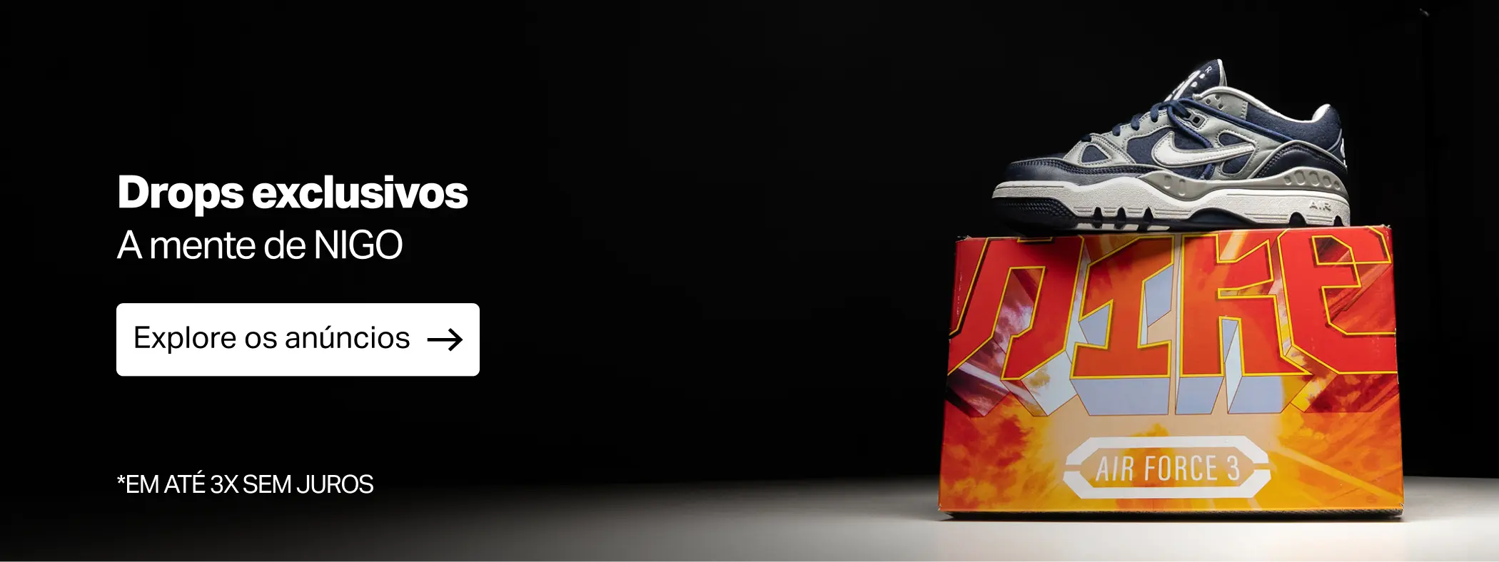 Drops exclusivos: a mente de NIGO, campanha Nike com Air Force 3 sobre a caixa